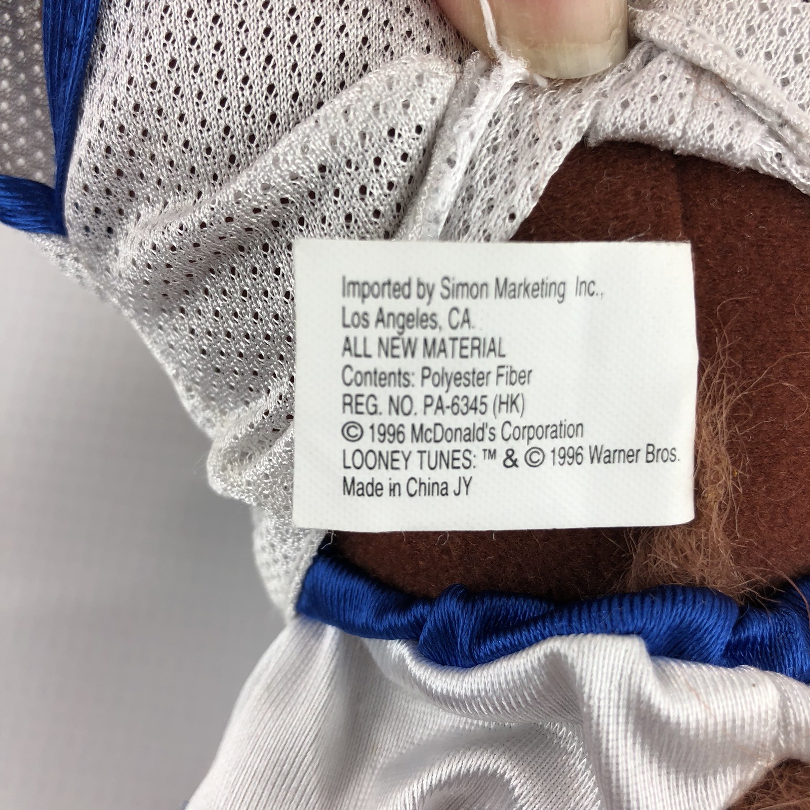 Tasmanian Devil Plush Mcdonalds 1996 Space Jam Basketball Looney Tunes Taz