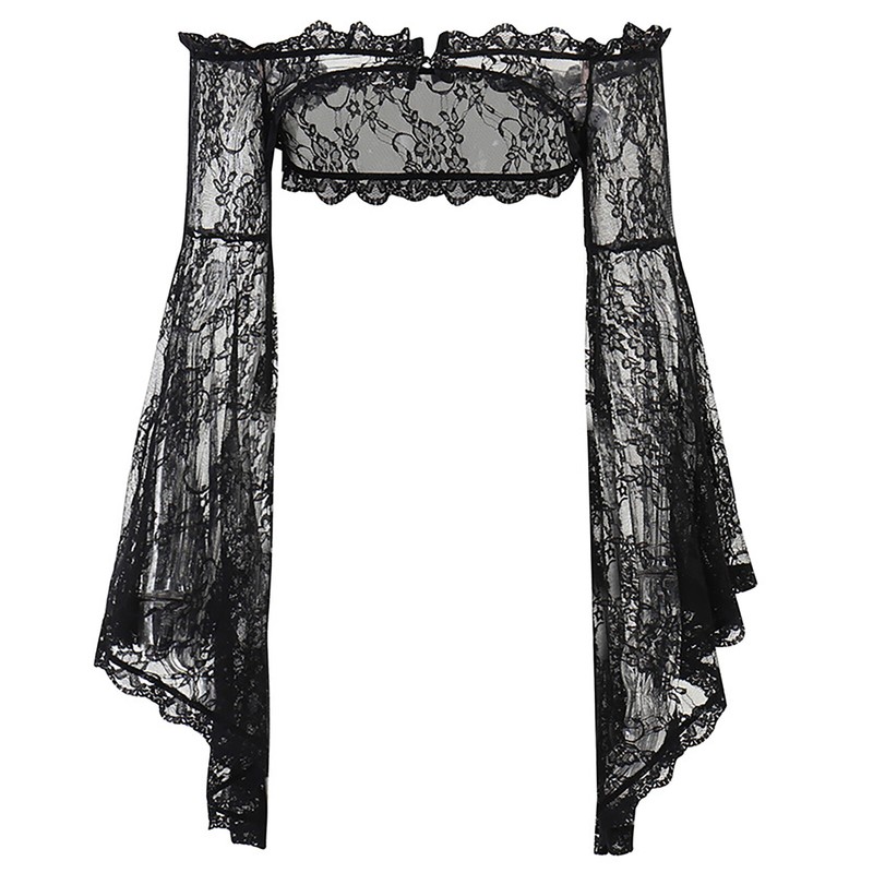 Womens Steampunk Gothic Lace Cardigan Long Bell Sleeve Ruffled See