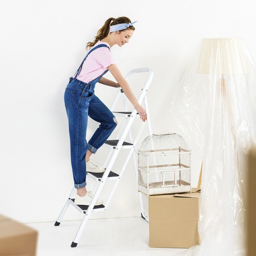 4 Step Ladder with Convenient Handgrip Anti-Slip Sturdy and Wide Pedal 330lbs