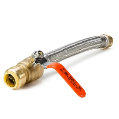 LittleWell 3/4'' PF to 1'' MNPT 12-inch Braided SS Hose Connector with Ball Valve 