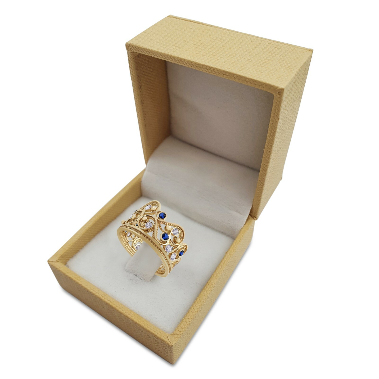 Pre-owned Handmade Deluxe 14k Yellow Gold Blue Sapphire Lavender Stone Filigree Crown Ring