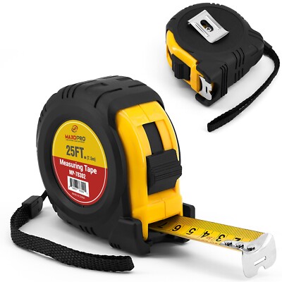 Retractable Tape Measure 25 ft with Precision (1/32''/1mm)   Heavy Duty, Sturdy