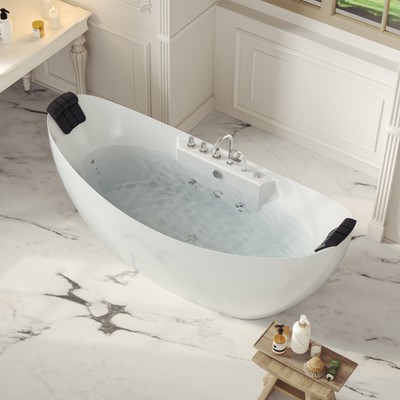 59 in. Whirlpool Freestanding Acrylic Bathtub with Adjustable Water Jets