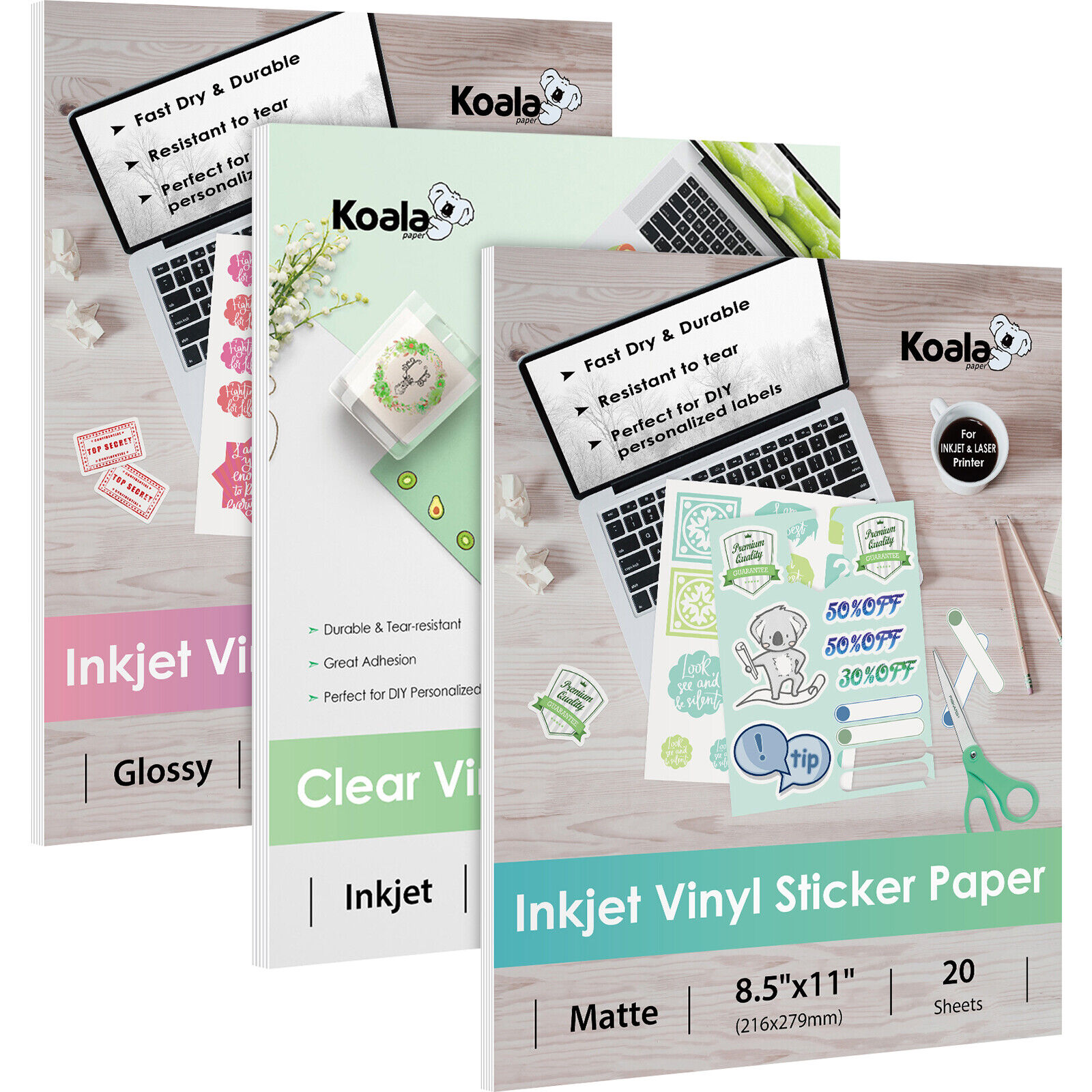 Koala Printable Vinyl Sticker Paper Glossy Matte Clear Water