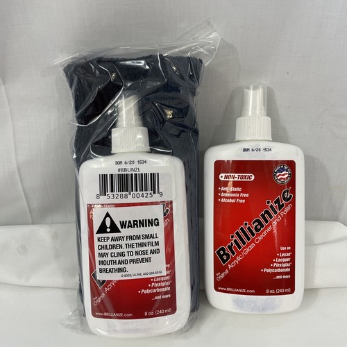 2 EA Plastic glass cleaner polish 8 oz bottles original Brillianize Terry Cloth