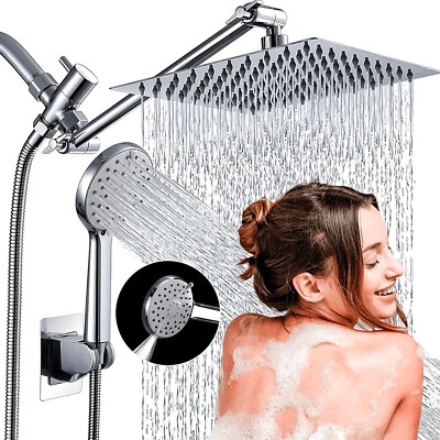 8  Rain Square Shower Head & Handheld Spray Combo High Pressure Adjustable Hot