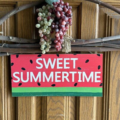 Sweet Summertime Watermelon Wall Sign , 12'' x 6'' Coral, Green, Wreath Decoration