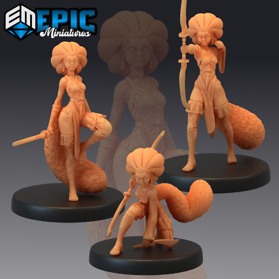 TANUKI LADY, Dungeons and Dragons Miniatures, D&D Fantasy Female Racoon Warrior