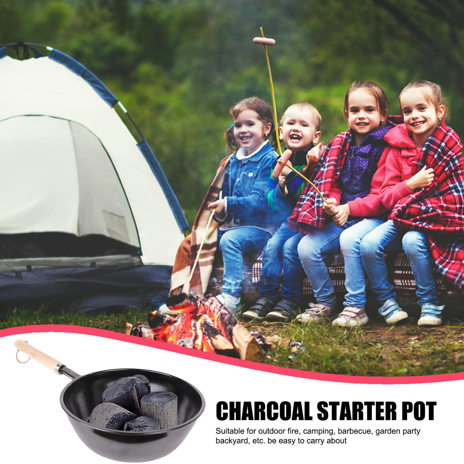 Chimney Charcoal Starter Pot Barbeque Safe Wood Handle BBQ Grill Chimney Lighter