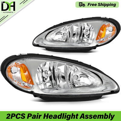Chrome Amber 2pcs Pair Halogen Headlights Assy For 2001-2005 Chrysler PT Cruiser