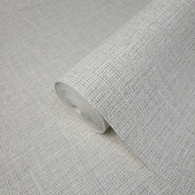 Gray off white faux Sackcloth Woven fabric textured plain modern wallpaper rolls