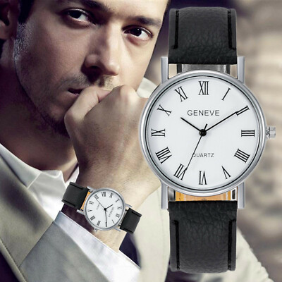 US Men's Quartz Leather Watch Analogue Work Office Analogue Steel Wrist Watches