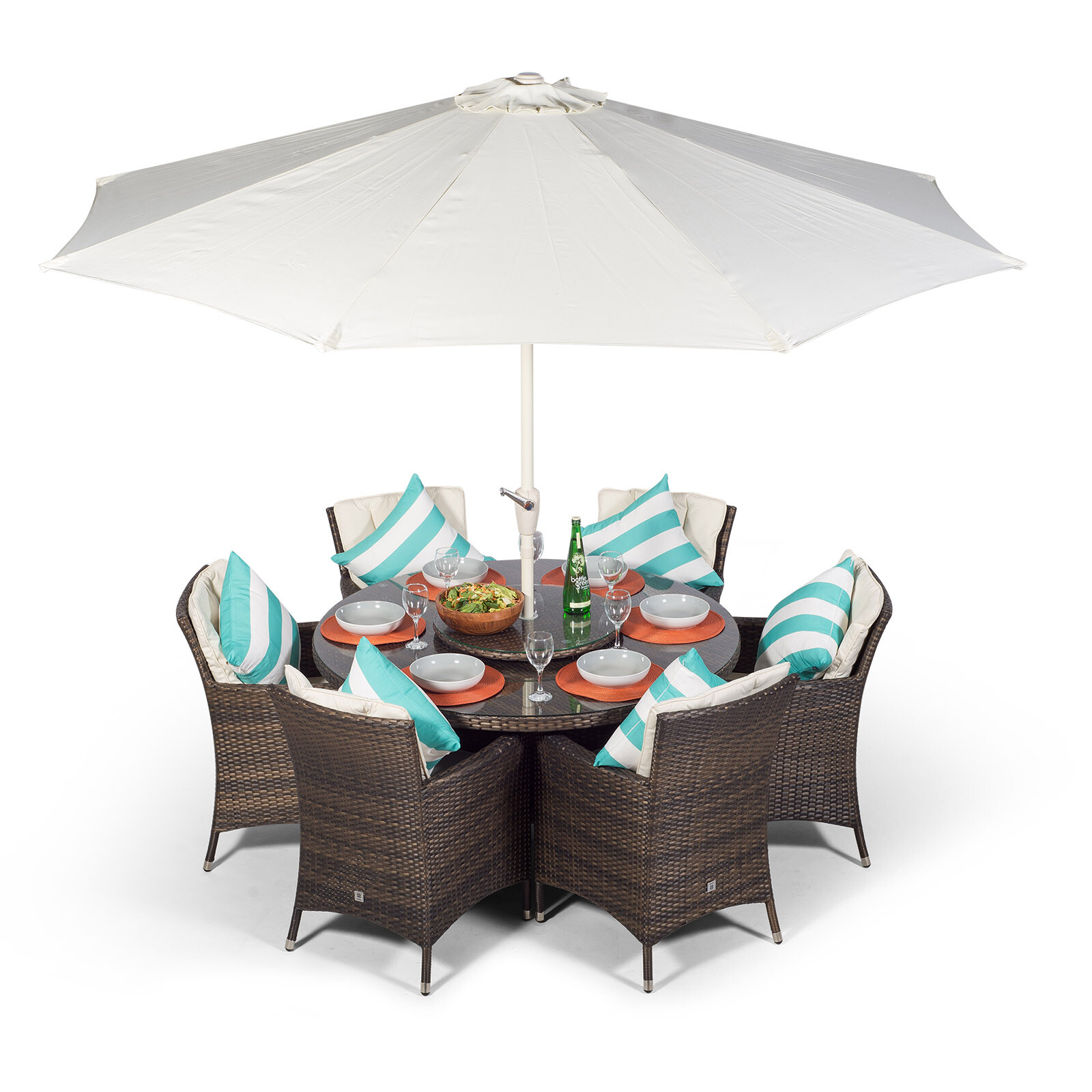 Savannah 6 Seater Round Rattan Garden Dining Table & Chairs Set Patio