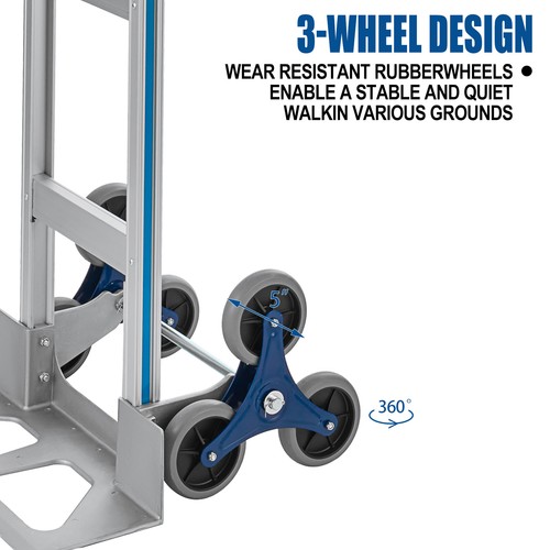 2 IN 1 Stair Climbing Hand Truck Heavy Duty 650lbs Aluminum Cart Dolly W/ Wheels