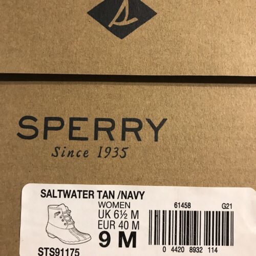 NEW SPERRY Top Sider Women’s Size 9 M Saltwater Duck Rain Boots Tan/Navy 91175