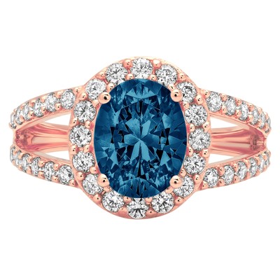 Pre-owned Pucci 2.2 Oval Split Shank London Blue Topaz Promise Bridal Wedding Ring 14k Rose Gold In D