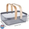 AJIODA Metal Mesh Steel Basket, Storage Organizer Basket Garden Harvest Basket Multi-functional Kitchen Fruit Baskets Bin with Wooden Handle for Bathroom Picnic Shopping Decor Cabinet Home, Grey
