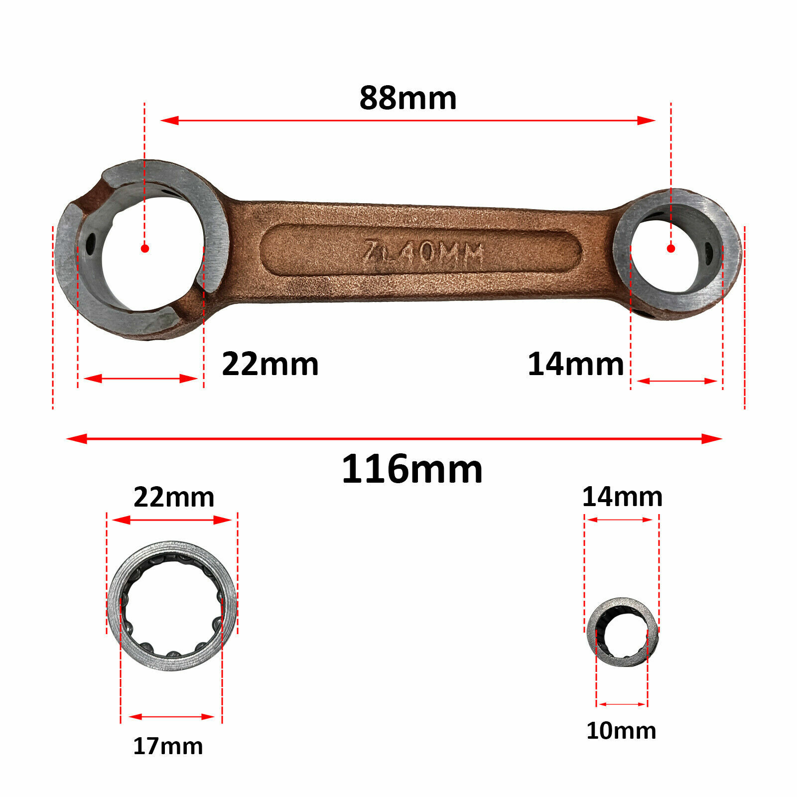 PK80 Long Connecting Rod ZL40 W/Needle Bearings 66cc/80cc-2 PK80 Long Connecting Rod ZL40 W/Needle Bearings 66cc/80cc-2