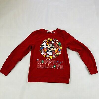 H&M Boy Christmas Sweater Red Super Mario Happy Holidays Size :8-10 Y