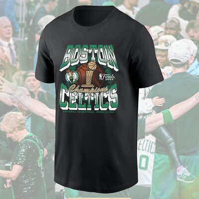 NEW! Boston Celtics 2024 Basketball Finals Champions Trophy T-Shirt Fan Gift