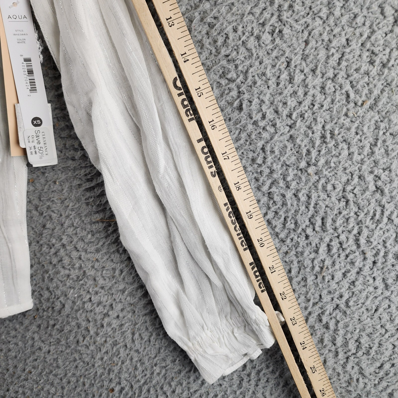 AQUA Pleated Blouse Women's XS White Ruffle Long Sleeve Button Back Closure - Picture 11 of 14