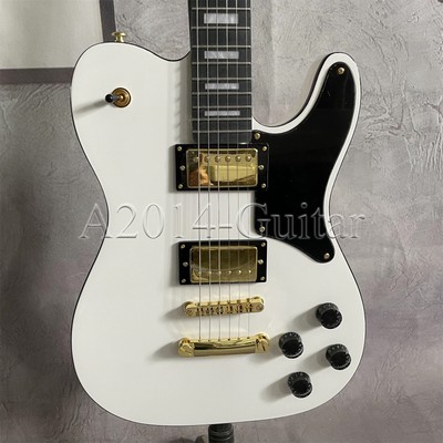 White TL Electric Guitar HH Pickups Solid Body Maple Neck 6 String Gold Hardware
