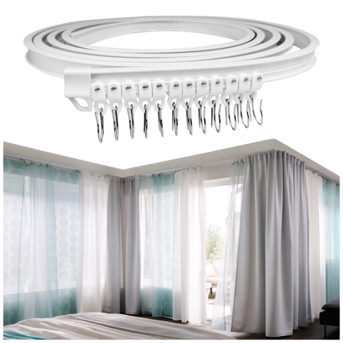 Flexible Ceiling Curtain Track – 5m (16.4ft) Bendable Plastic Steel Rail, Quiet Glide, Cut-to-Size For Bay Windows & Arches (Single Rail, Ceiling Mount)