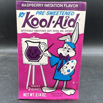 Vintage Packet Kool-Aid RASPBERRY IMITAT FLAVOR BUGS BUNNY mystery word BOO HOO