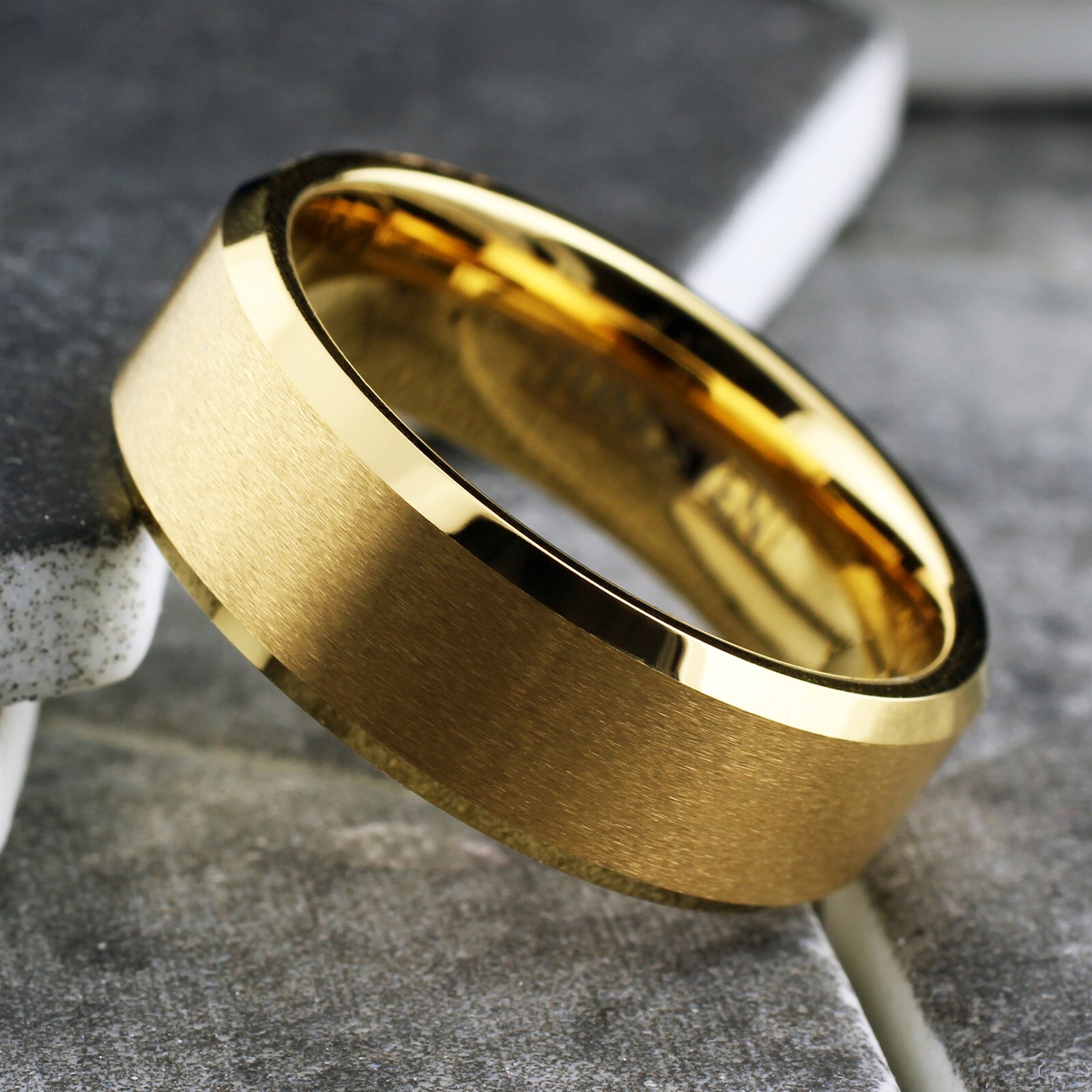 6/8mm Tungsten Carbide Men's Gold Plated Brushed Wedding Band Ring