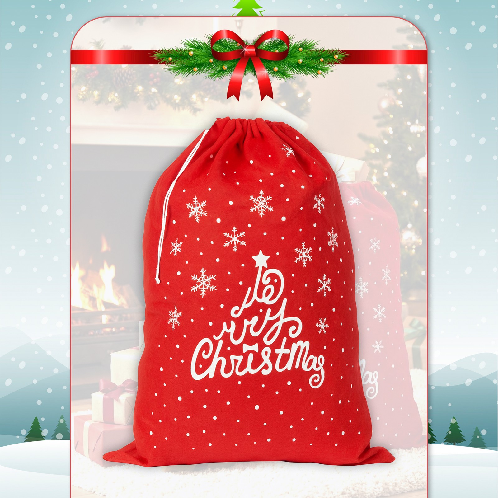 Large Giant Santa Sack 60x48cm Red Merry Christmas Sacks Bag Xmas Gift Present