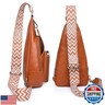 KlaOYer Sling Leather Bags For Women Crossbody Small Fanny Pack Purses Chest Bags With Guitar Strap For Gril Lady (Brown 2)