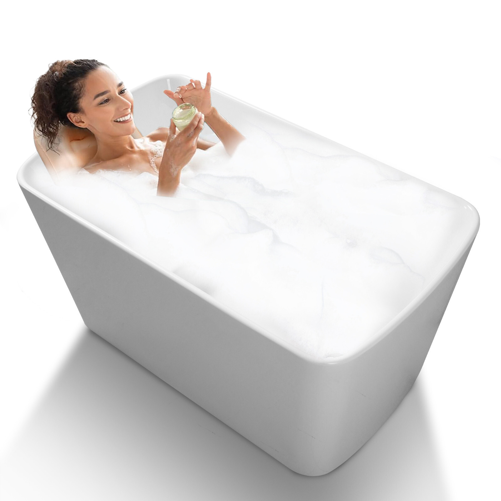 Freestanding Bathtub with Integrated Seat, Acrylic Stand Alone Soaking Tub,49"
