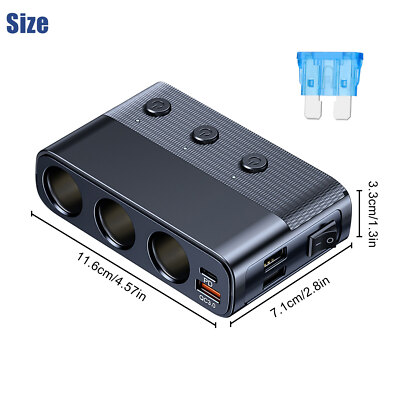 3 Way Car Cigarette Lighter Socket Splitter USB Fast Charger Power Adapter 12V