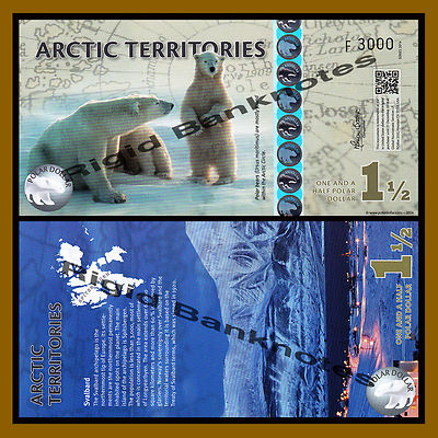 Arctic Territories $1 1/2 Polar Dollar, 2014 Polar Bears Polymer Unc
