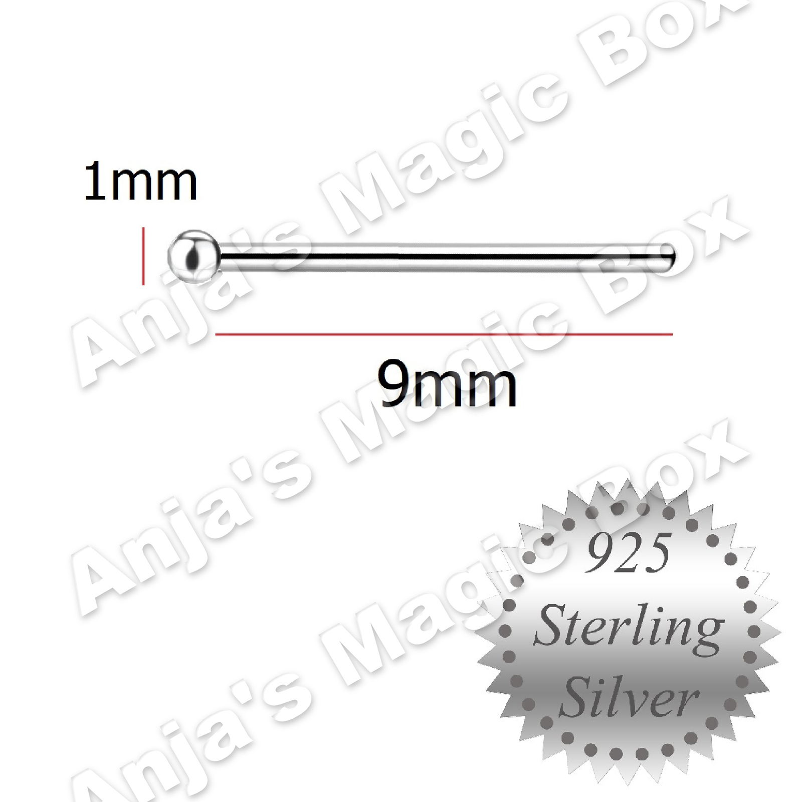 1mm Micro Ball Top Nose Stud * 925 Sterling Silver * straight pin, bend yourself
