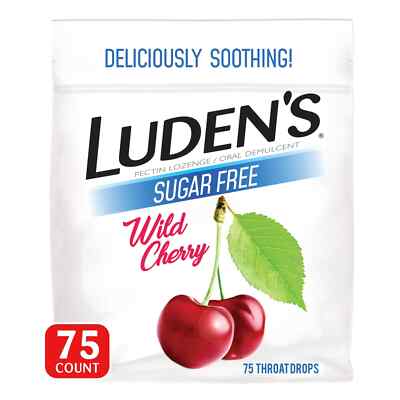 Luden's Sugar Free Wild Cherry Throat Drops, Sore Throat Relief, 75 Count