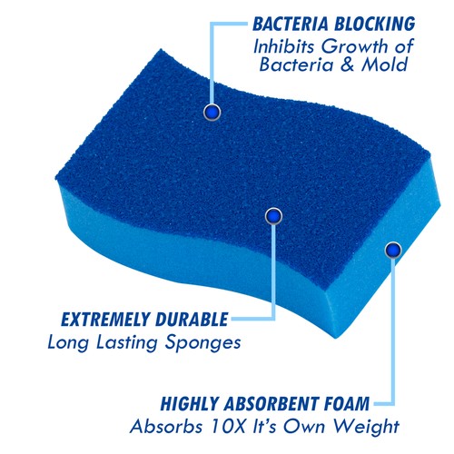 ELITRA Antimicrobial Non-Scratch Scrubber Cleaning Sponge, Pack of 6 - Blue
