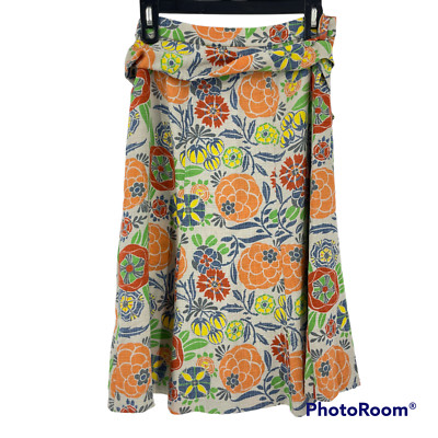 Clements Ribeiro Skirt Multicolor Floral Belted A-Line Lagenlook Midi Size S