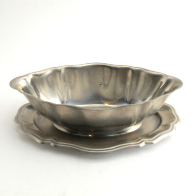 Letang & Remy Stainless Gravy Boat Attached Underplate VTG Inox France No Mono