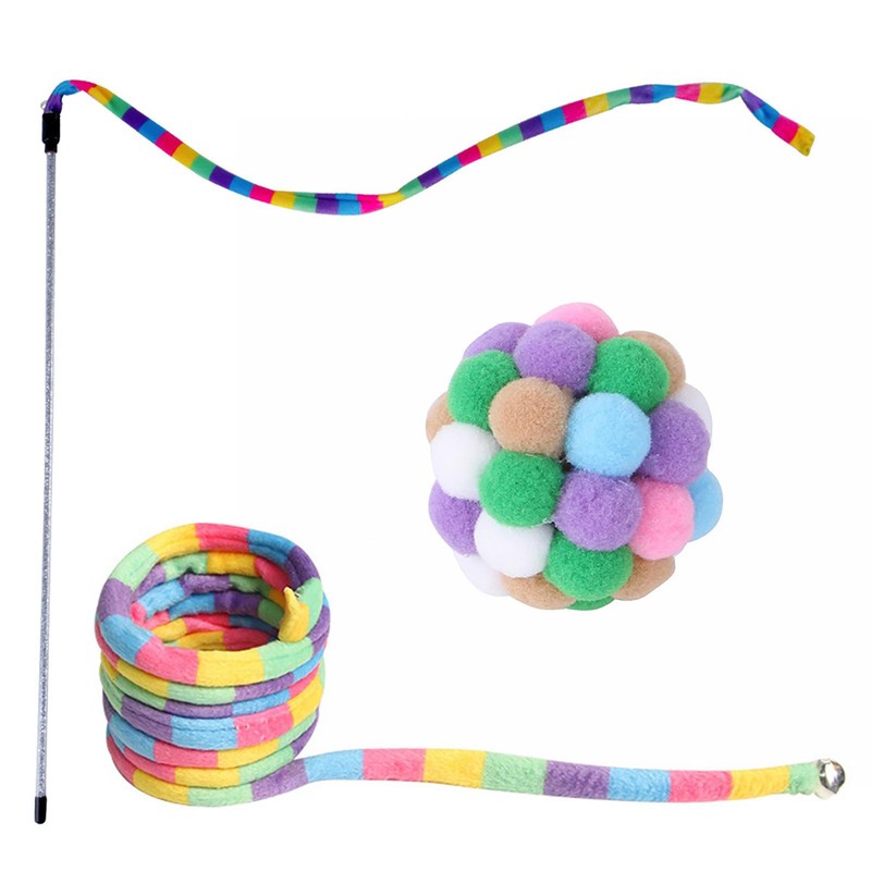 3PCS Cat Ribbon Doll Interactive String Doll With Ball
