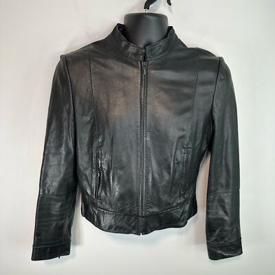 Kenneth Cole New York Distressed Leather Moto Jacket Black Size Medium