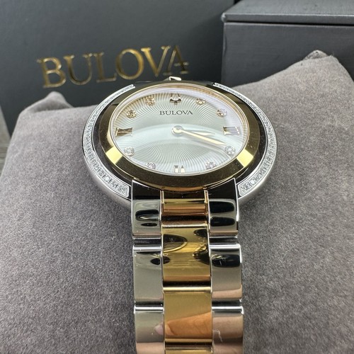 Pre-owned Bulova New✅50 Diamonds✅  Rubaiyat Silver Rose Gold Steel Watch 35mm 98r247 $995
