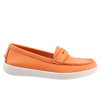 Женские оранжевые широкие кожаные мокасины на плоской подошве Trotters Dina T2000-800