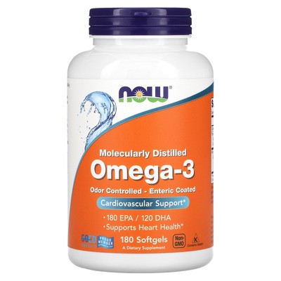 Now Foods Omega-3 180 мягких капсул без холестерина, гарантированное качество GMP