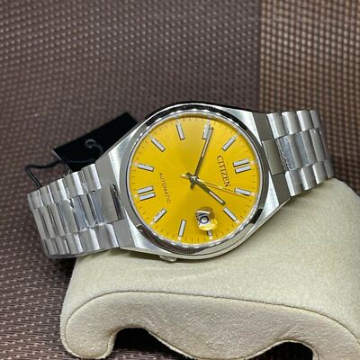 Pre-owned Citizen Nj0150-81z Automatic Stainless Steel Yellow Analog Men's Dress Watch