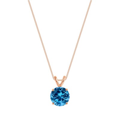 Pre-owned Shine Brite With A Diamond 2 Ct Round Cut Blue Solid Real 14k Rose Gold Solitaire Pendant 18" Necklace In Pink