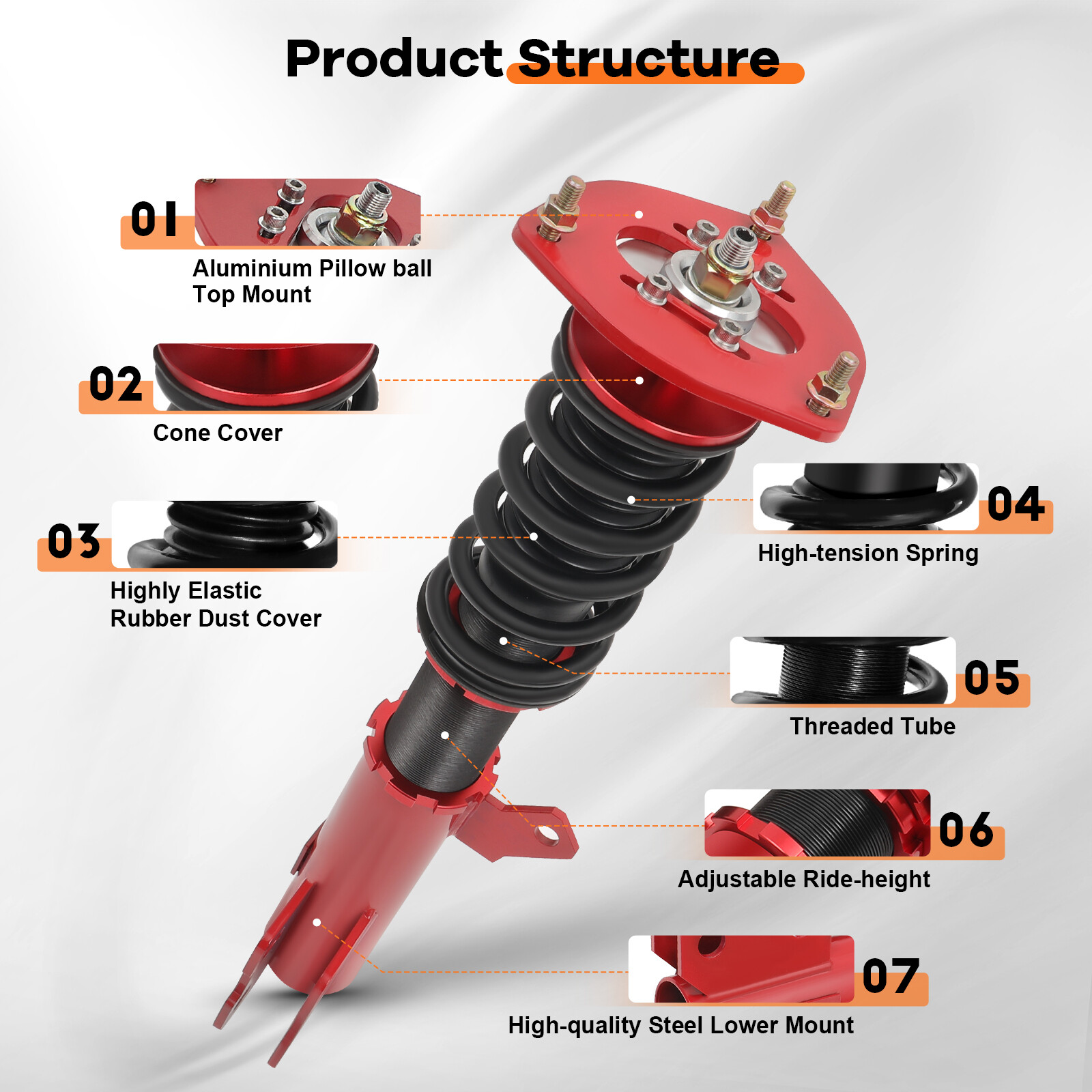 Coilovers For Toyota Corolla 03-08 E130 Struts Adj Height Coilovers For Toyota Corolla 03-08 E130 Struts Adj Height
