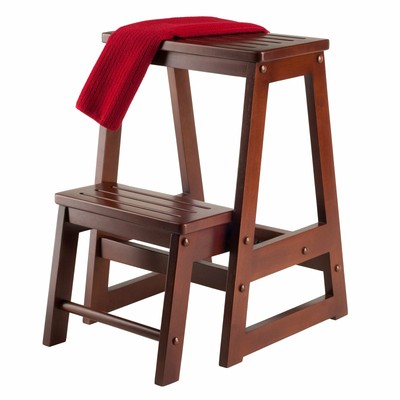 Step Stool Antique Walnut Wood Winsome Folding Kitchen Chair Ladder Solid Bench