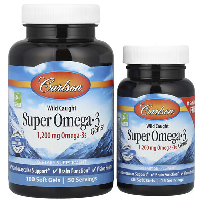 Wild Caught Super Omega-3 Gems , 1,200 mg, 100 + 30 Soft Gels (600 mg per Soft