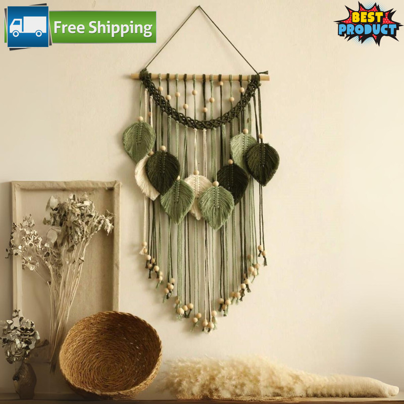 Macrame Leaves Wall Hanging Chic Feather Boho Macrame Wall Decor